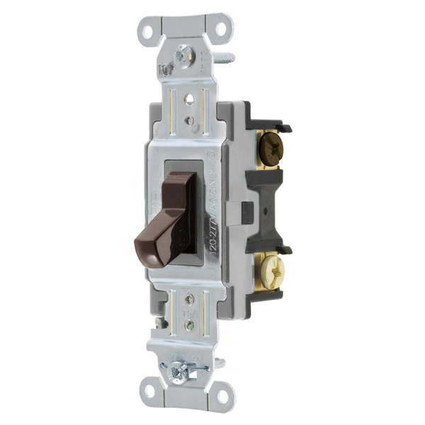 Hubbell Wiring Device-Kellems Switches and Lighting Controls, Toggle Switch, Commercial Grade, Four Way, 15A 120/277V AC, Back and Side Wired, Brown CSB415